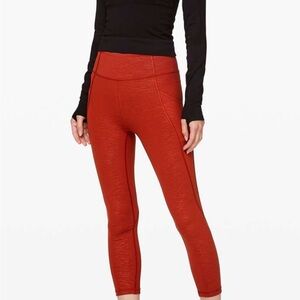 Lululemon Time to Sweat Crop Leggings 23” in Stride Embossed Cayenne Size 8 NWOT